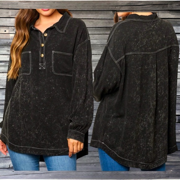 WHITE BIRCH Black acid wash tunic S M L XL - Picture 2 of 8